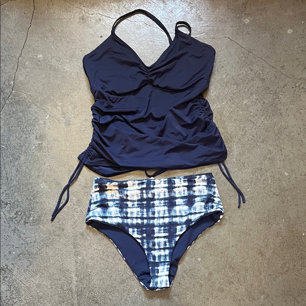 Carve Designs Navy Tankini with Navy & White Tie-Dye High-Waist Briefs